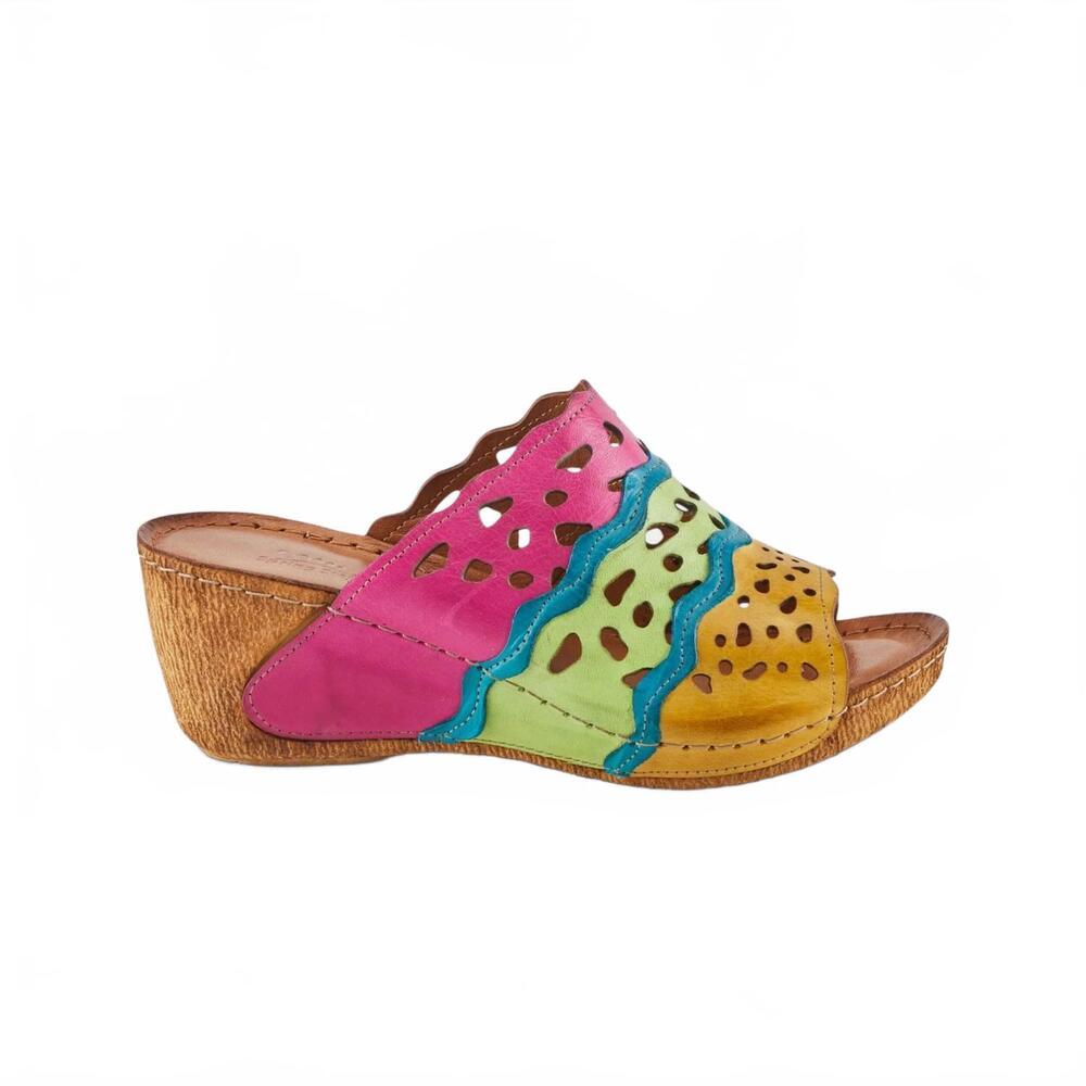 NEW SPRING STEP SHOES women's footy wedge in fuchsia multi